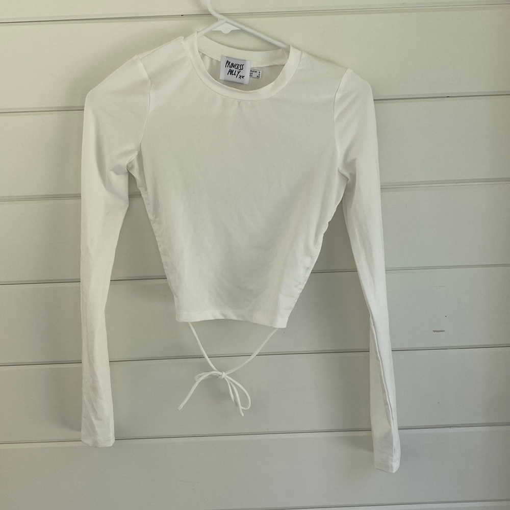 Princess Polly | White Long Sleeve Top Open Back Tie | Great Condition - Picture 2 of 6